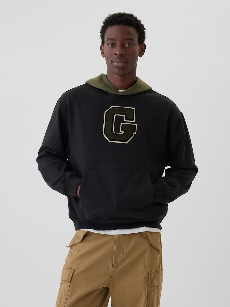 Gap Black Heavyweight Colourblock Varsity Logo Hoodie - Image 1 of 4
