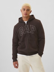 Gap Brown Logo Sherpa-Lined Zip Up Hoodie d - Image 1 of 5