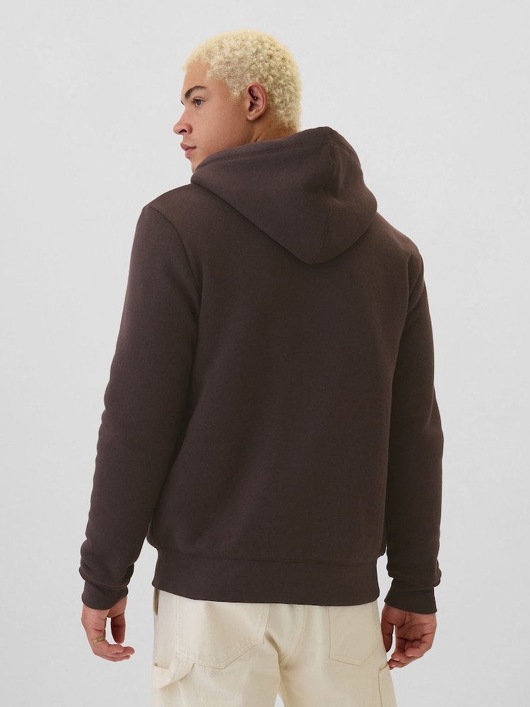 Gap Brown Logo Sherpa-Lined Zip Up Hoodie d - Image 2 of 5