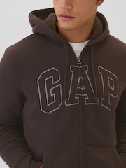 Gap Brown Logo Sherpa-Lined Zip Up Hoodie d - Image 4 of 5