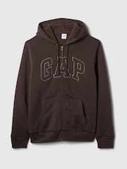 Gap Brown Logo Sherpa-Lined Zip Up Hoodie d - Image 5 of 5