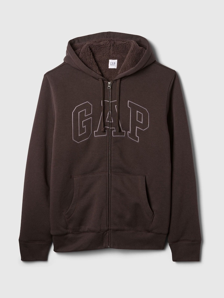 Gap Brown Logo Sherpa-Lined Zip Up Hoodie d - Image 5 of 5