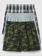 Gap Green & Blue Poplin Print 3 Pack Boxers - Image 1 of 1