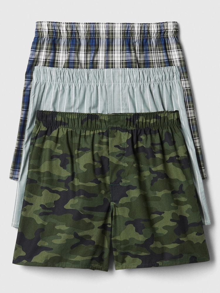 Gap Green & Blue Poplin Print 3 Pack Boxers - Image 1 of 1
