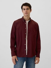 Gap Burgundy Red Regular Fit Long Sleeve Poplin Shirt - Image 1 of 5