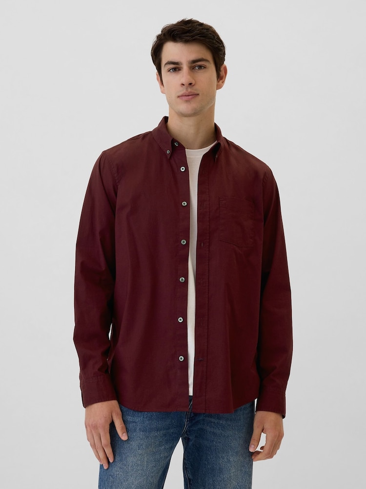 Gap Burgundy Red Regular Fit Long Sleeve Poplin Shirt - Image 1 of 5