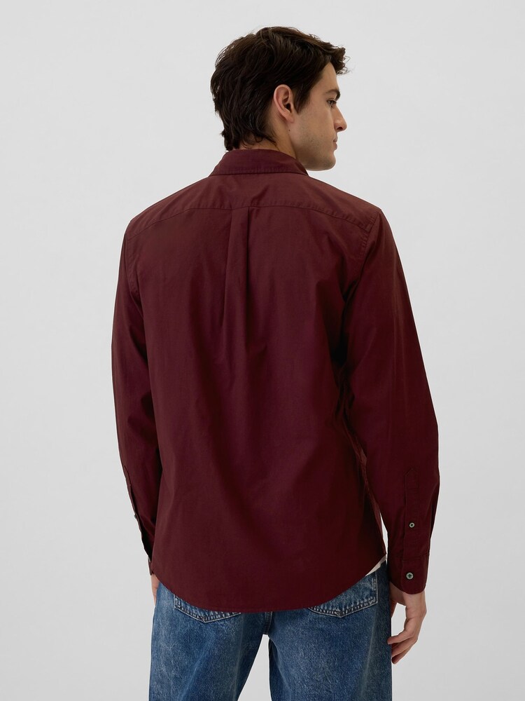 Gap Burgundy Red Regular Fit Long Sleeve Poplin Shirt - Image 2 of 5