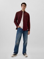 Gap Burgundy Red Regular Fit Long Sleeve Poplin Shirt - Image 3 of 5