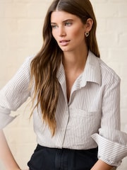 Black/White Long Sleeve Lightweight Button Down Shirt - Image 1 of 8