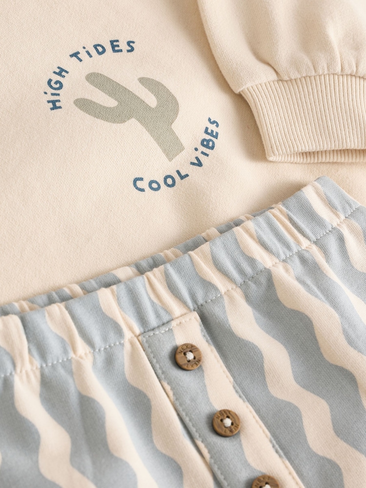 Neutral Stripe Baby Sweatshirt and Shorts Set - Image 12 of 14