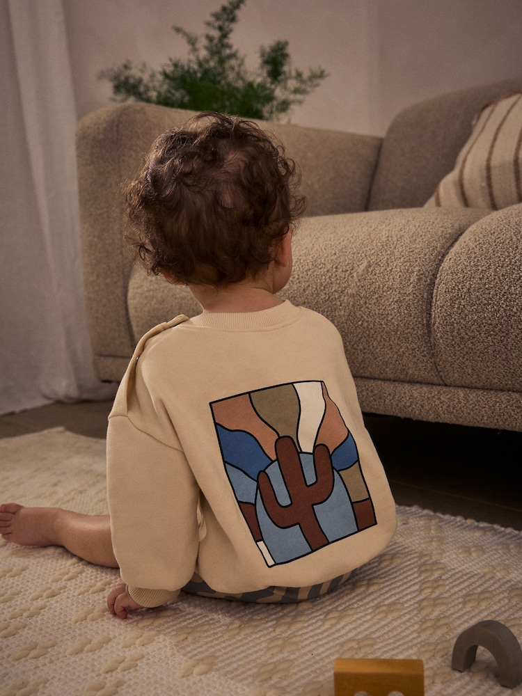 Neutral Stripe Baby Sweatshirt and Shorts Set - Image 3 of 14
