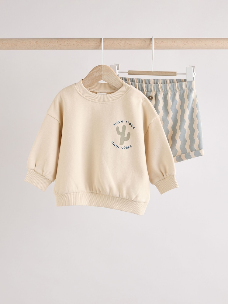 Neutral Stripe Baby Sweatshirt and Shorts Set - Image 5 of 14