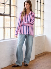 Pink/Navy Stripe Long Sleeve Lightweight Button Down Shirt - Image 4 of 8