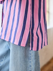 Pink/Navy Stripe Long Sleeve Lightweight Button Down Shirt - Image 5 of 8