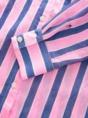 Pink/Navy Stripe Long Sleeve Lightweight Button Down Shirt - Image 8 of 8