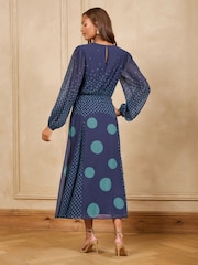 Love & Roses Blue Chiffon Godet Skirt Midi Dress - Image 4 of 4