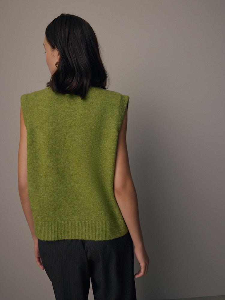 Green Olive Sleeveless Button Through Cable Knitted Waistcoat - Image 2 of 8
