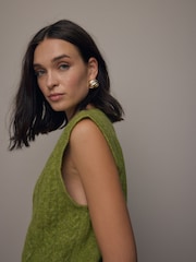 Green Olive Sleeveless Button Through Cable Knitted Waistcoat - Image 4 of 8