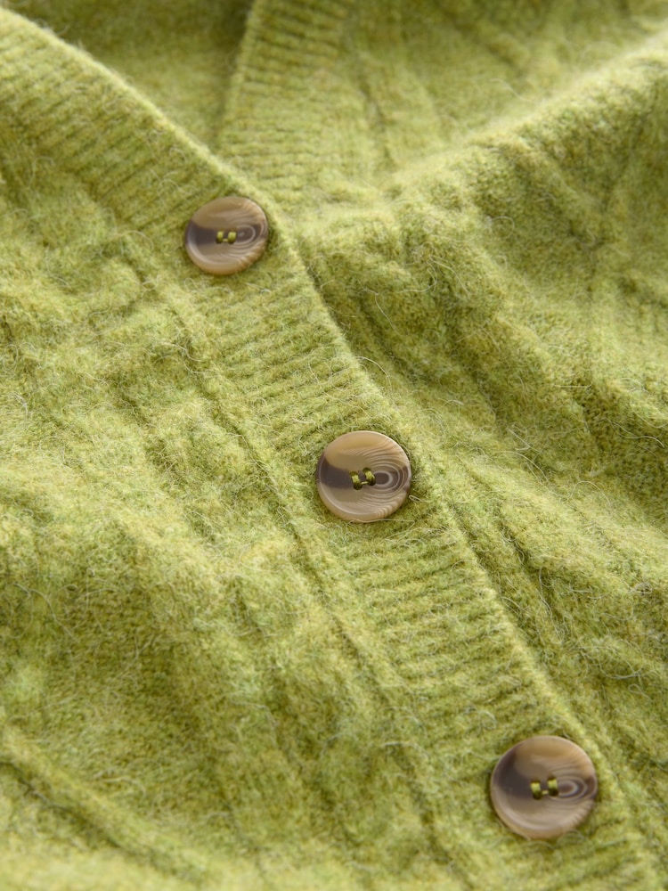 Green Olive Sleeveless Button Through Cable Knitted Waistcoat - Image 8 of 8