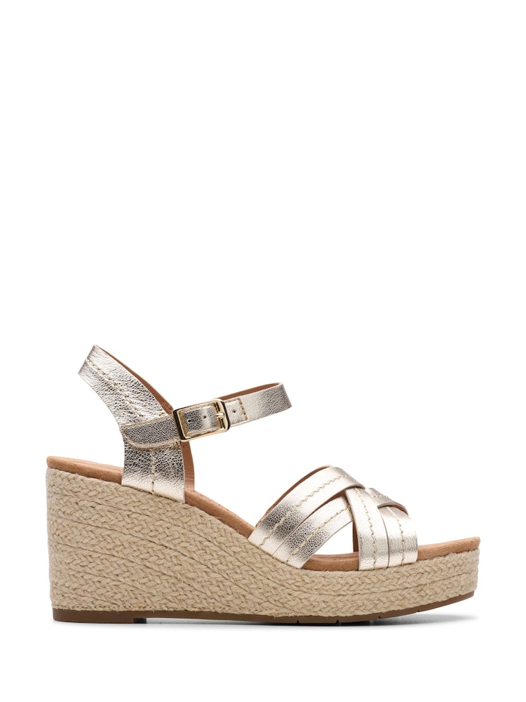 Clarks Gold Wide Fit (E) Leather Sabina Sling Sandals - Image 1 of 7