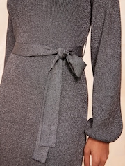 Friends Like These Black Belted Metallic V Neck Dress - Image 4 of 4