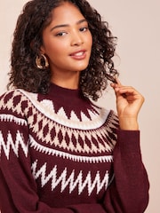 Friends Like These Berry Red Fairisle Jumper Dress - Image 2 of 4