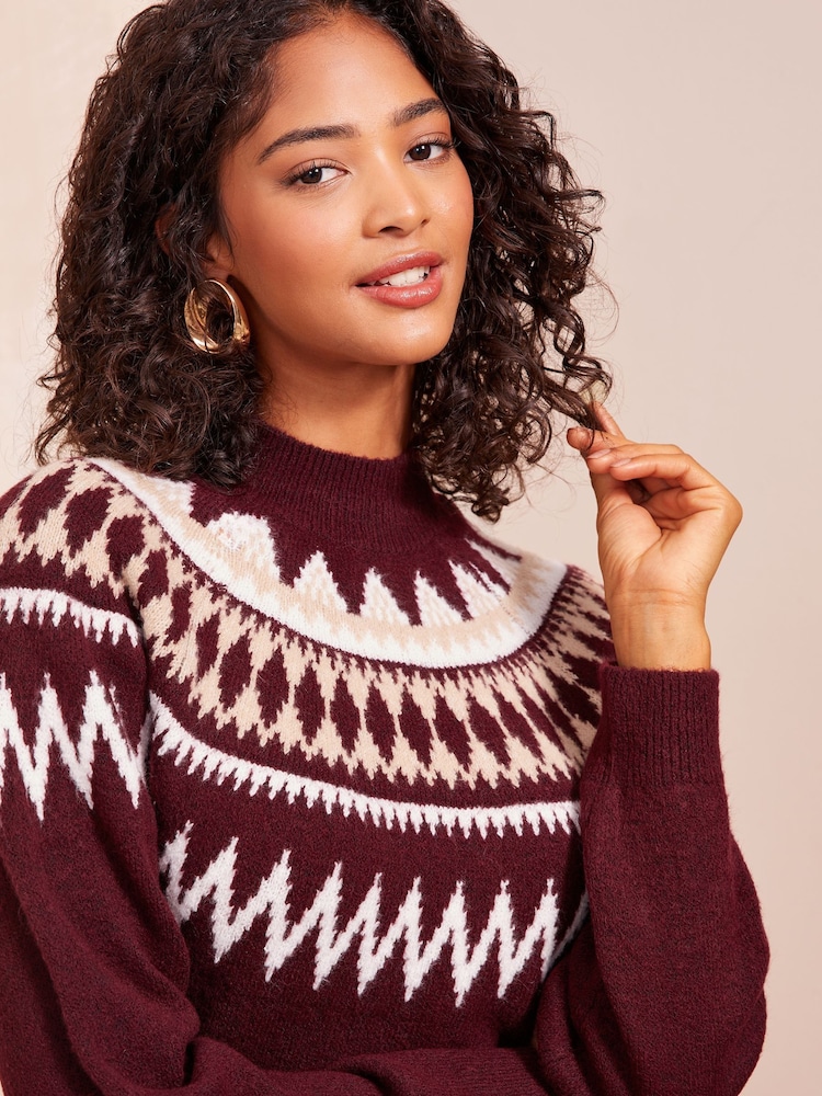 Friends Like These Berry Red Fairisle Jumper Dress - Image 2 of 4