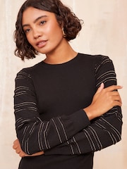 Friends Like These Black Sparkle Metallic Long Sleeve Knitted Mini Dress - Image 2 of 4
