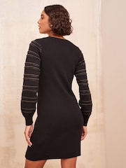 Friends Like These Black Sparkle Metallic Long Sleeve Knitted Mini Dress - Image 4 of 4