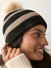 Black/White Stripe Pom Hat - Image 2 of 5