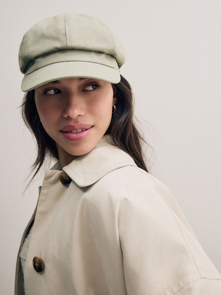 Sage Green Baker Boy 100% Cotton Hat - Image 1 of 8