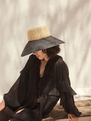Natural /Black Drop Brim Hat - Image 1 of 7
