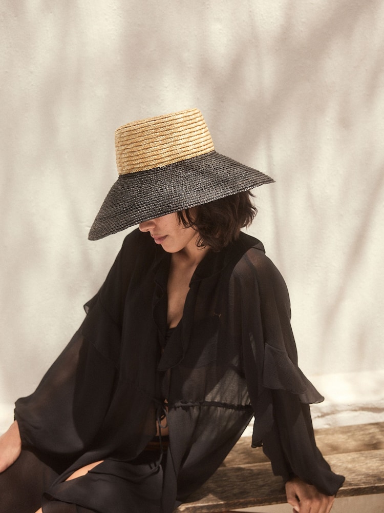 Natural /Black Drop Brim Hat - Image 1 of 7