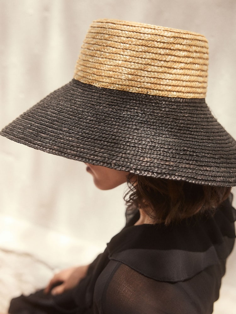 Natural /Black Drop Brim Hat - Image 4 of 7