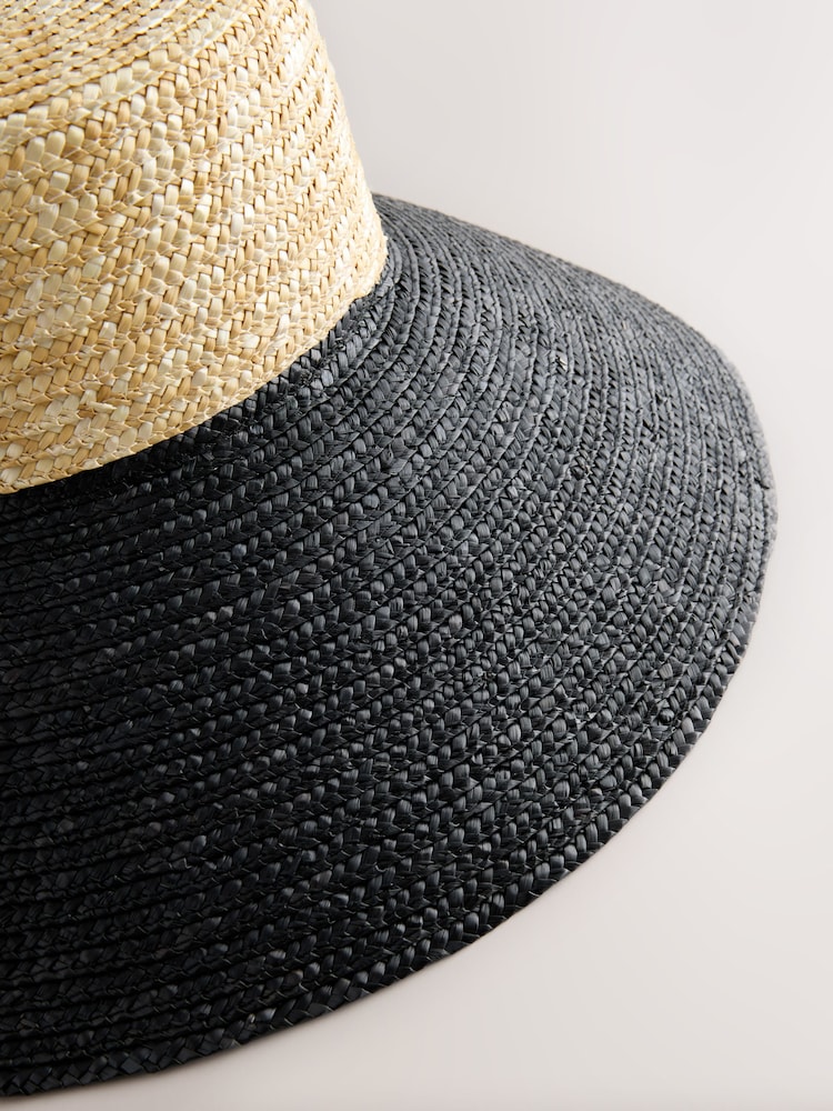 Natural /Black Drop Brim Hat - Image 6 of 7