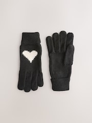 Black/White Heart Knitted Gloves - Image 1 of 3