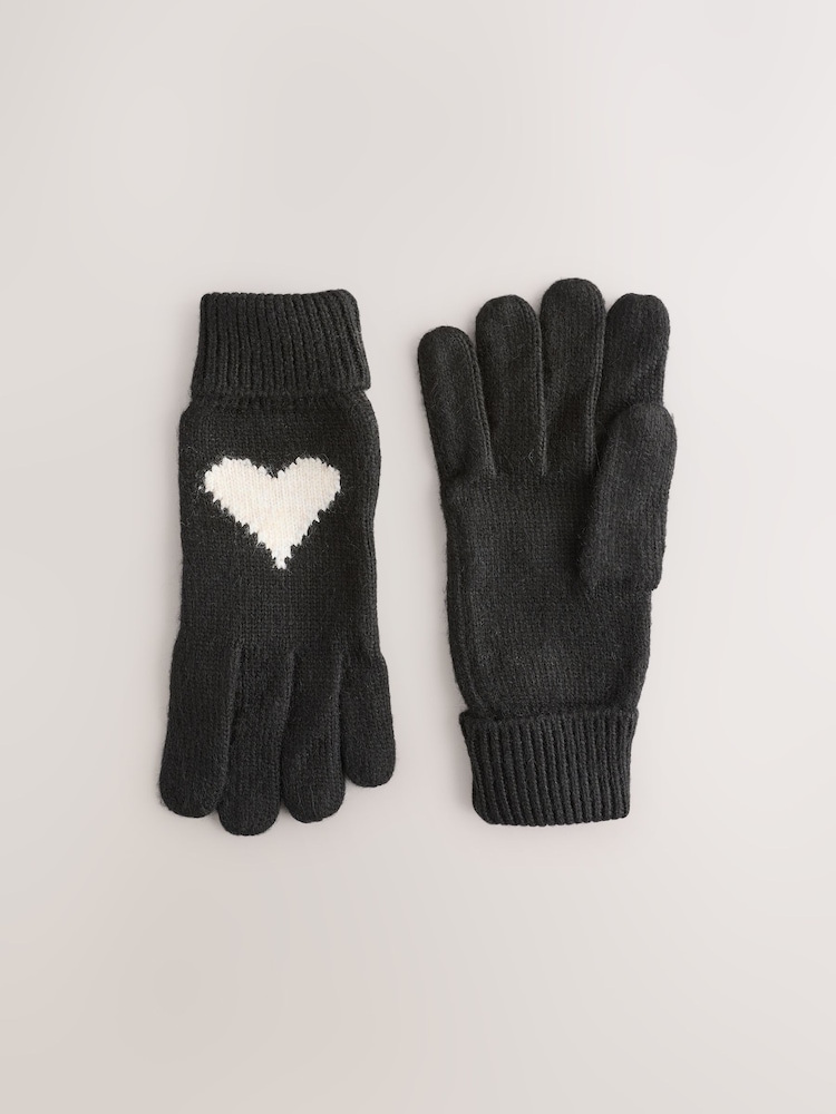 Black/White Heart Knitted Gloves - Image 1 of 3