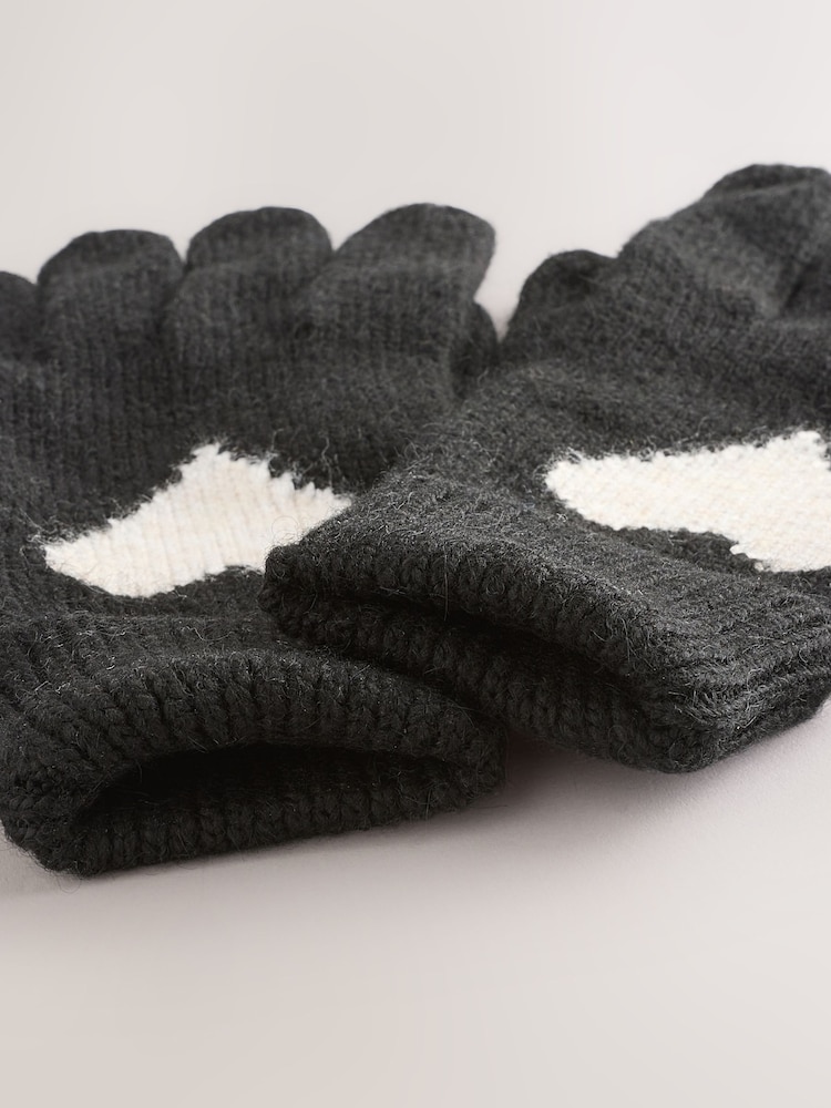 Black/White Heart Knitted Gloves - Image 3 of 3