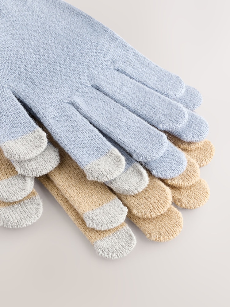 Blue/Ecru Magic Touchscreen Gloves 2 Pack - Image 3 of 3