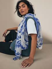Blue/White Floral Plisse Lightweight Scarf - Image 1 of 5