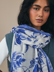 Blue/White Floral Plisse Lightweight Scarf - Image 2 of 5