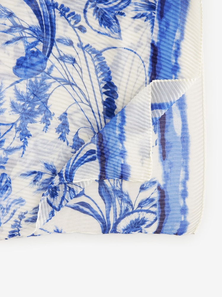 Blue/White Floral Plisse Lightweight Scarf - Image 5 of 5