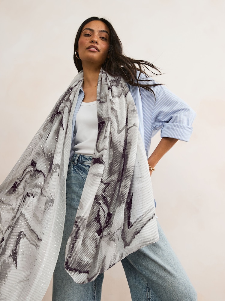 Black & White Marble Plisse Lightweight Scarf - Image 1 of 6