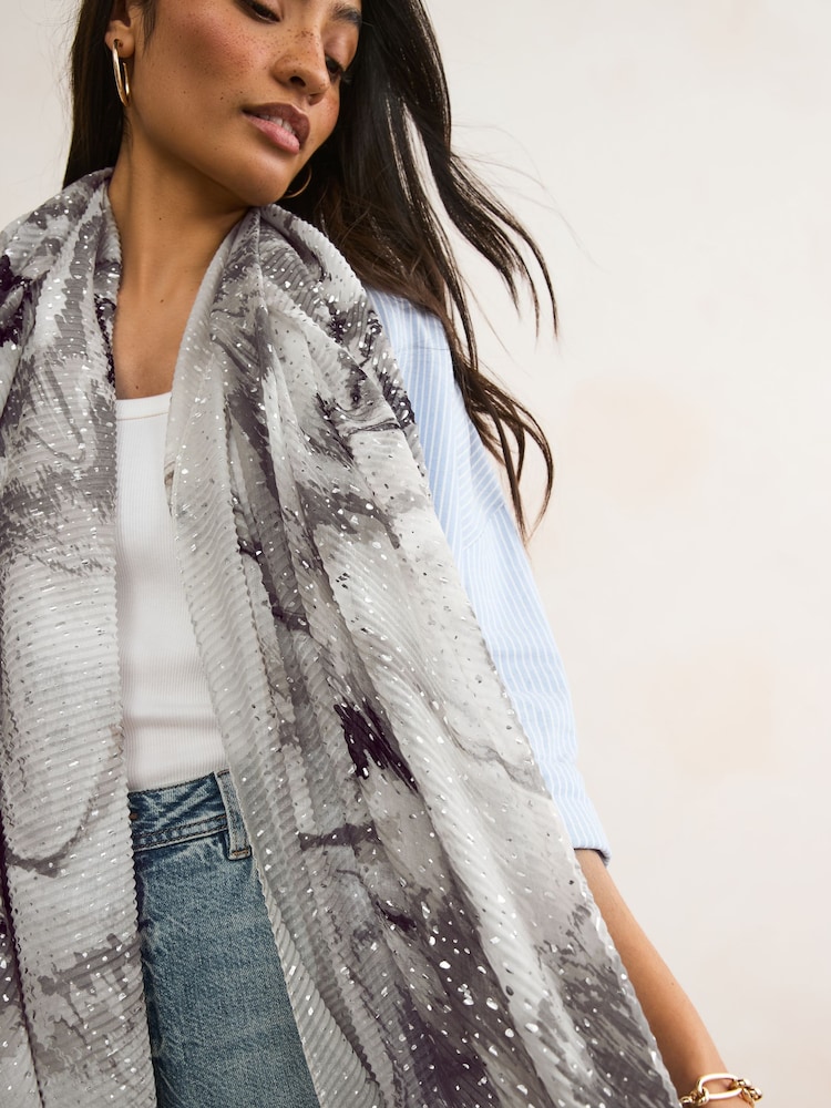 Black & White Marble Plisse Lightweight Scarf - Image 3 of 6