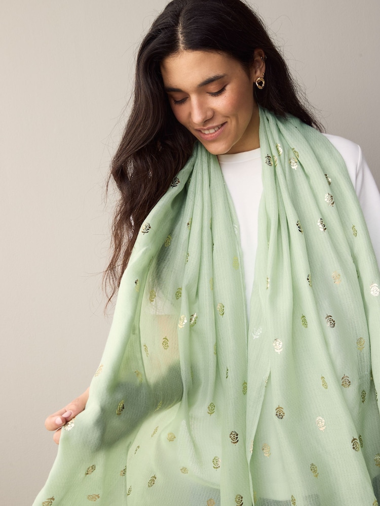 Sage Green Foil Foil Lightweight Scarf - Image 5 of 8
