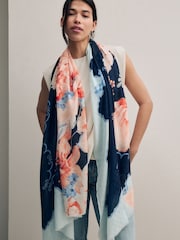 Navy Coastal Floral Lightweight Scarf - Image 2 of 8