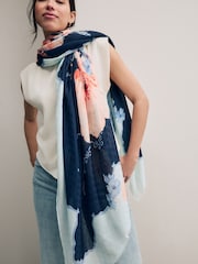 Navy Coastal Floral Lightweight Scarf - Image 4 of 8