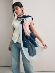 Navy Coastal Floral Lightweight Scarf - Image 5 of 8