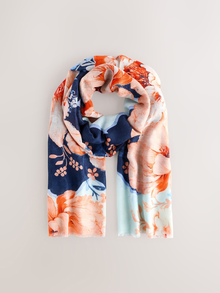 Navy Coastal Floral Lightweight Scarf - Image 6 of 8