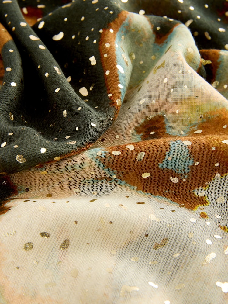 Green Foil Floral Print Lightweight Scarf - Image 2 of 3